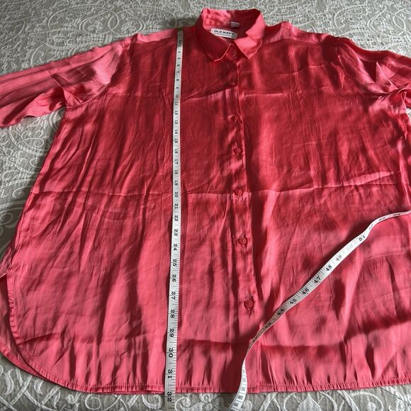 Old Navy Blouse Women XL Tall Pink Daylily Silky ButtonUp Tunic Office Comfy NWT - Picture 6 of 12